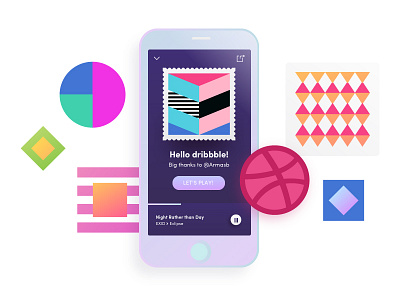 Hello Dribbble colourful geometry gradient hello invite mobile pattern thanks ui