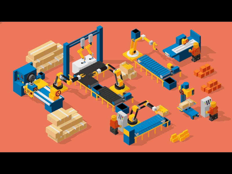 Factory Mechanism animation c4d cell shader rigging