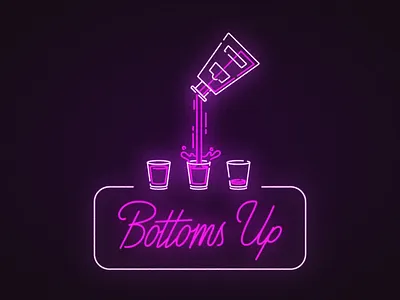 Bottoms Up alcohol drinks illustration lettering neon vector weekend