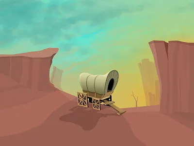 Valley canions cartoon illustration sky vector wagon