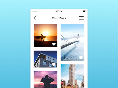 Favorites 044 app ui daily100 dailyui dailyui100 favorites grid masonry minimal mobile photo