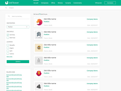 Search page for Job Teaser clean website minimalistic responsive uiux web design