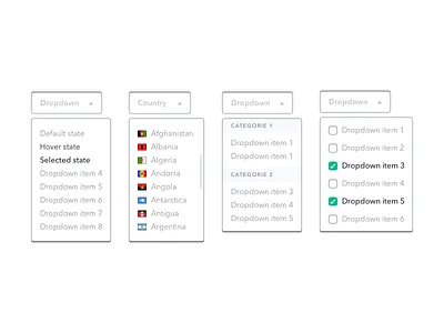 Sneak peek #3: Dropdowns checkbox country design dropdown dropdowns elements interface stylekit ui uidesign ux visual