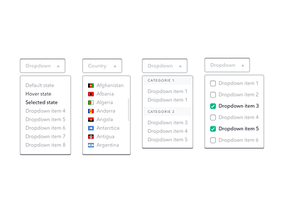 Sneak peek #3: Dropdowns checkbox country design dropdown dropdowns elements interface stylekit ui uidesign ux visual