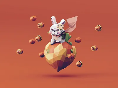 Ninja rabbit lowpoly original zodiac