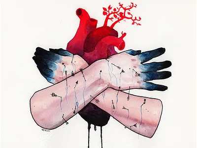 A Cubierto arms arrow arrows cross dark hands heart illustration mindfulness