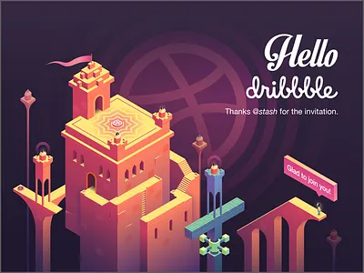 Hello Dribbble dribbble first shot hello illustration monument valley