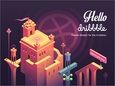 Hello Dribbble dribbble first shot hello illustration monument valley