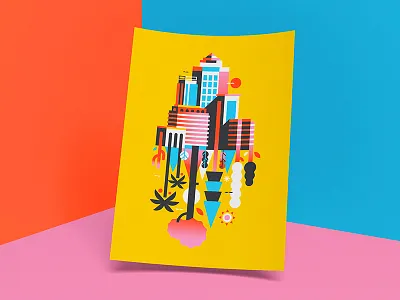 Barcelona Designers Collective buildings city color block colors flat flat illustration geometry jungle minimal nature poster tree