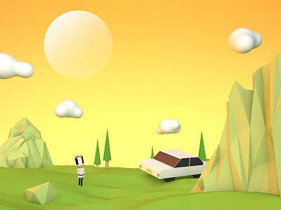 Sunset 3d c4d illustration