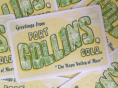 Fort Collins Postcard design halftone lettering postcard print self promotion texture uncoated vintage
