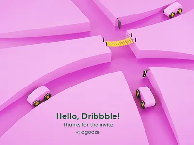 Hello, Dribbble! car debut dribbble first hello invite isometric low poly lowpoly pink toy way
