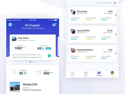 Teambrella - Home screen bitcoin car claim coverage insurance team vote voting wallet