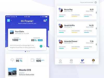 Teambrella - Home screen bitcoin car claim coverage insurance team vote voting wallet