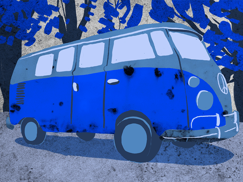 Hippie blue van 1970 animation blue frame by frame hippie kombi van