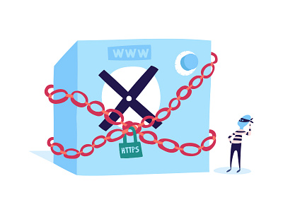 Web security bank chain data flat https illustration safe security thief web