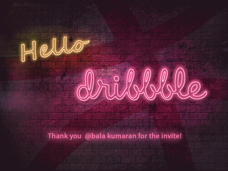 Hello Dribbble dribbble first shot hello invite neon lights