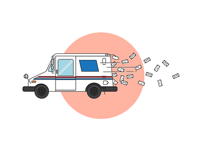 Delivery email flat illustration letter mail truck usps