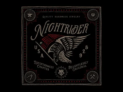 Nightrider bandanna american americana custom eagle flag hand drawn lettering serif typography vintage