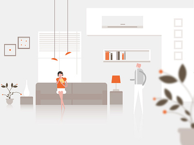 Living Room bookshelf character home illustrator. interior lamp living room modern sofa table vector workplace