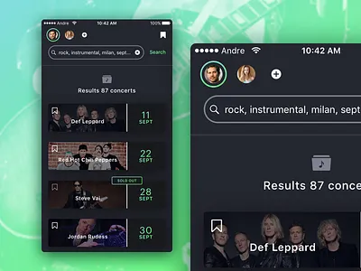 Music Concerts App app concert dailyui dark. green inteface ios iphone music ui