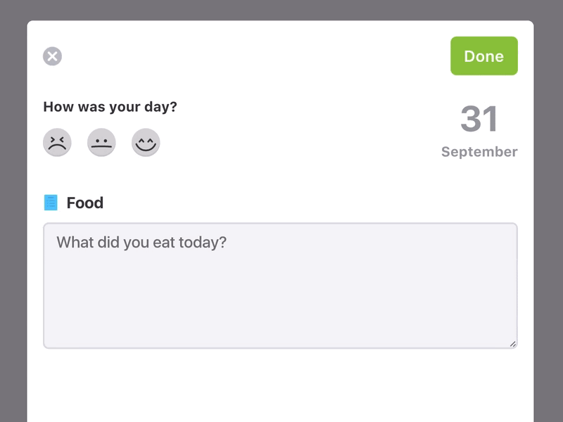 My Day modal button color css filter fitness input modal rating reaction sports