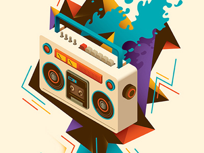 Abstract illustration with isometric radio. abstraction colorful composition illustration modern print radio vector