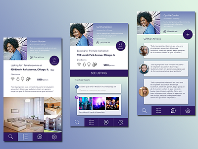 Roommate App app design gradient mobile profile roommate socialmedia ux
