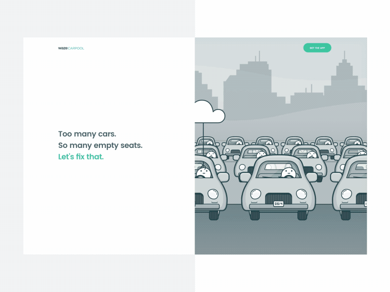 Waze Carpool animation bubbles building ghost home homepage illustrations landing landscape scroll waze