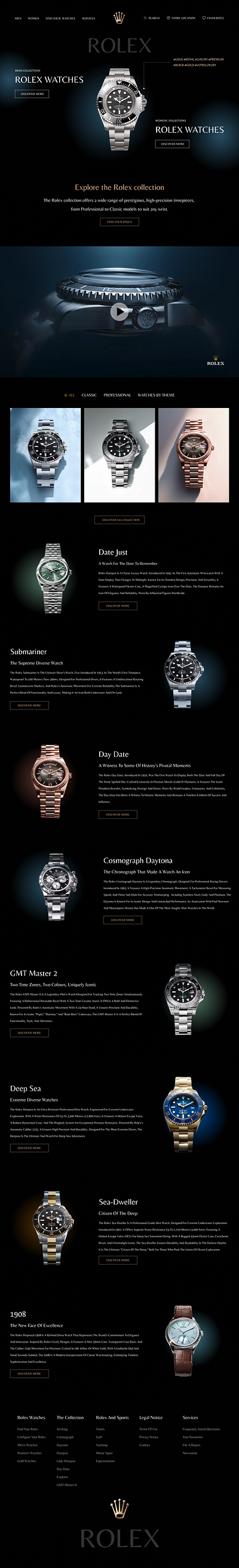 ecommerce website landingpage 3d animation branding design ecommerce ecommerce landing page graphic design illustration index page landing page logo motion graphics product design rolex ui ux vector watch watch website