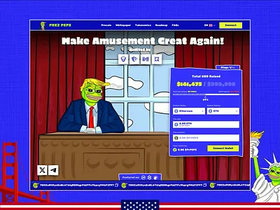 Prez Pepe - crypto meme token animation crypto funny website meme meme coin meme coin design meme coin landing page meme coin website meme landing page meme token meme token design memecoin memecoin website trump trump coin web design