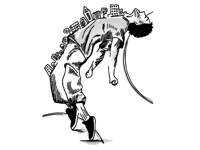 Slow Roll buildings city dance hip hop illustrator inks sketch watercolor