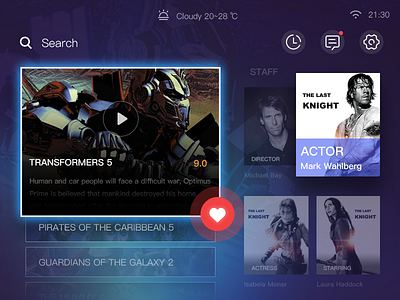 Smart Tv Film page card cinema favorites film float icon like movie play smart tv ui