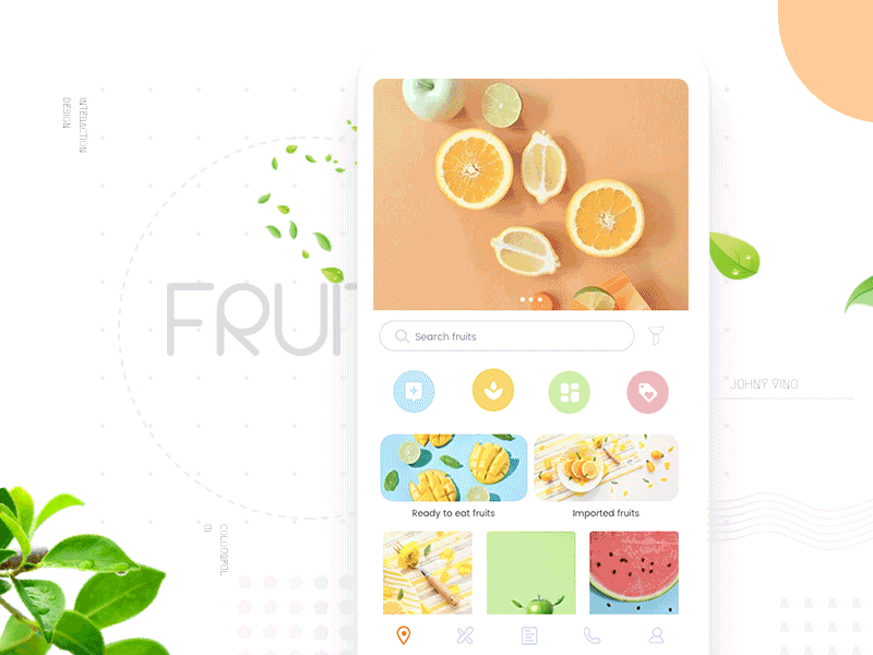 Fruits app clean colors food fruits interaction johnyvino menu minimal mobile navigation ui ux