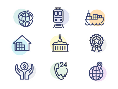 Trucking icons 24 hours cargo transportation delivery dignity globe icon icons insurance line phone reward ship