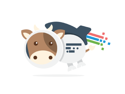 Spacecow branding cow creative cute design flat logo mascot rocket space startup