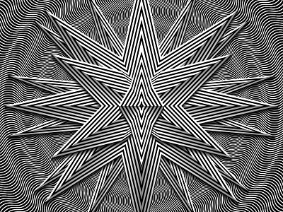 76/100- 'Crystalline' 100days black and white blend tool illusion lines opart stars vector