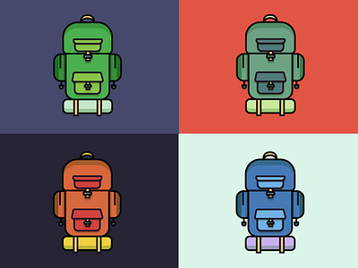Rucksack set backpack black stroke camp cartoon collection colorful equipment hiking icons rucksack set