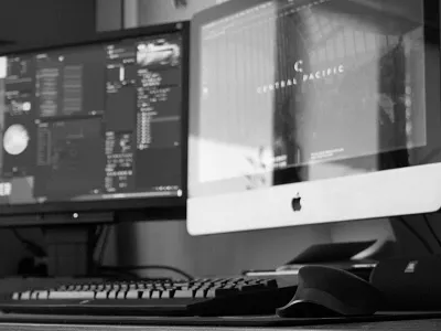 My Workspace computers desk dual monitor freelancer office photo setup studio table workplace workspace