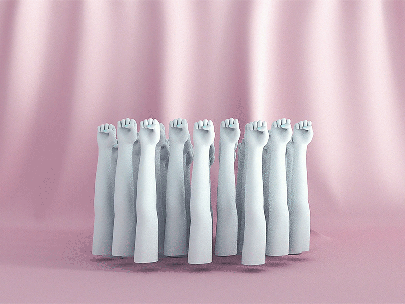 ✊🏻✊🏼✊🏽✊🏾 3d animation cinema 4d gif girlpower hands loop pastel pink womens day