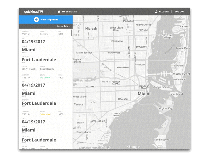 Shipper Web App Prototype dashboard delivery route shipment shipper