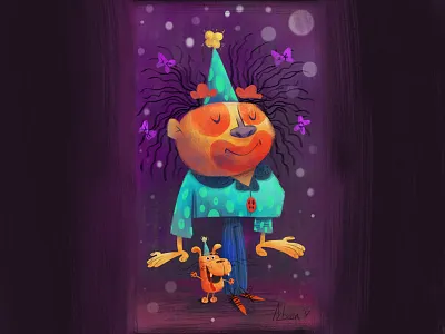 party animals clown dog festive happy illustration party