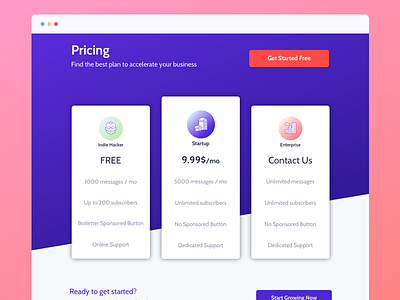 Dribbble Botletter Pricing Page diagonal gradient pricing purple