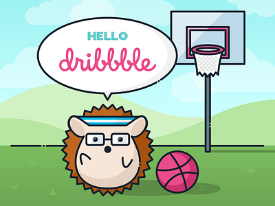 Hello Dribbble color debut hedgehog illustration invitation line art