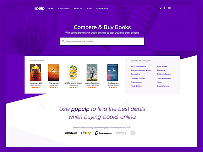 pppulp - find, compare and buy books aggregator books comparison home page landing page pppulp purple search