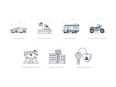 Insurance icons boat car condo home iconography icons insurance moto renters rv