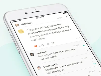 Moodimo View post comments app downvote emoji ios iphone like comment minimal mood post smile typography upvote