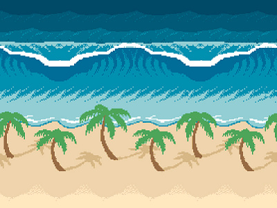 Pixel Paradise 16 appared bit illustration palm pixel repeat trees wave