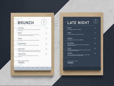 Bijou Food Menu brunch dinner food hotel late night menu mockup snack