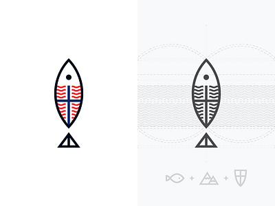 Arktisk Sjømat Icon Construction arctic fish flat food icon logo minimal nordic north norway sea seafood